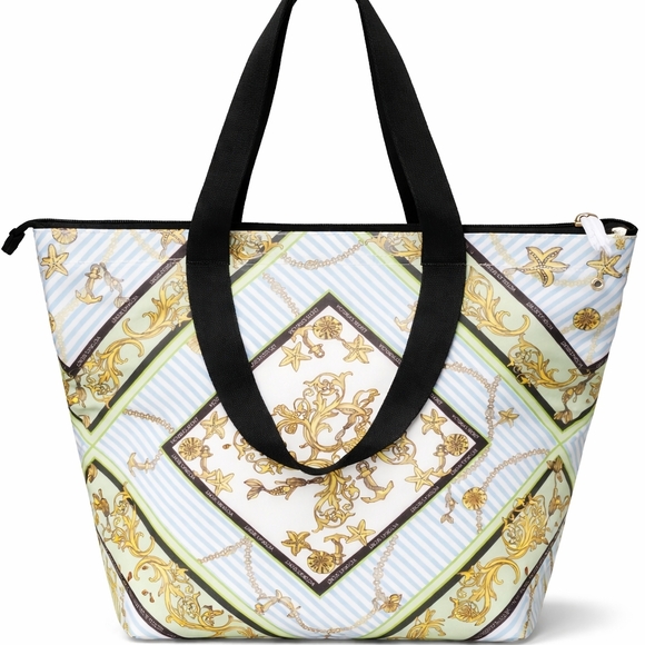 Stylish Patterned Tote Bag in Pastel Blue and Gold - Picture 2 of 5